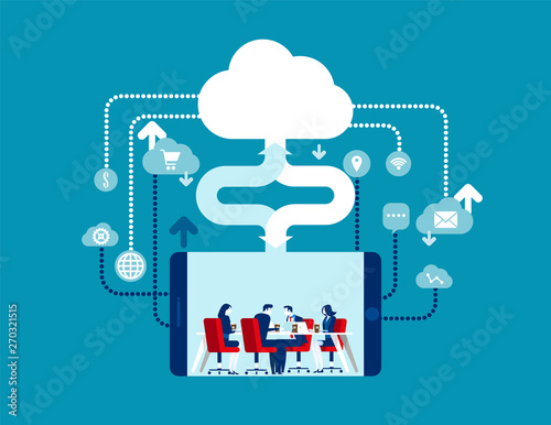 Cloud Computing. Concept business vector illustration, Contact, Online marketing, Globe Communication.