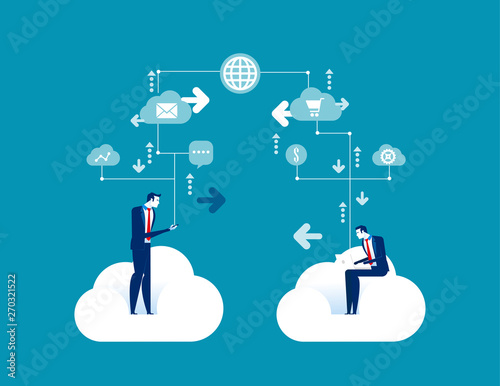 Business team communication. Concept business vector illustration, Contact, Online marketing, Globe Communication.