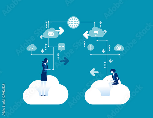 Business team communication. Concept business vector illustration, Contact, Online marketing, Globe Communication.