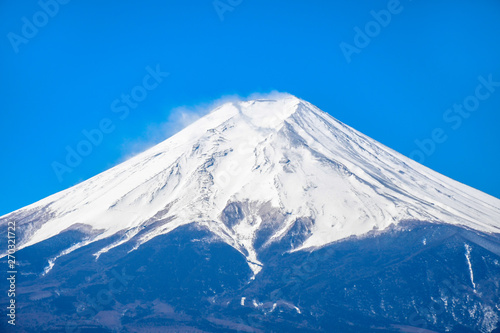 Close up the peak of mount Fuji with snow cover on the top