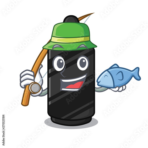 Fishing black crayon above mascot wood table