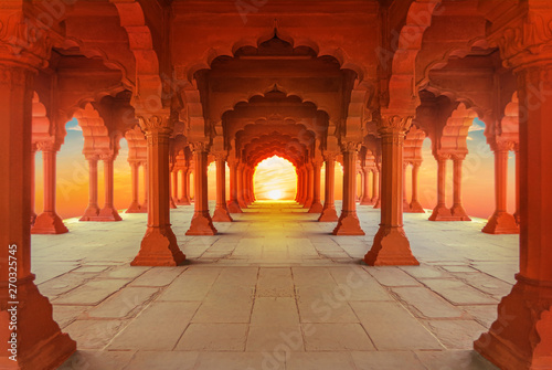 Fotografiet interiors of Red Fort in Delhi at sunset, India