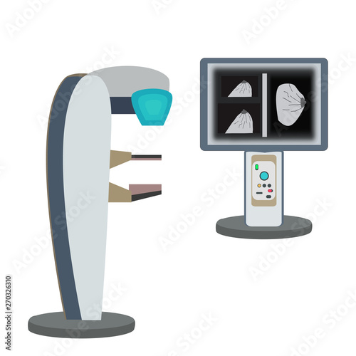 Screen mammograph. Mammography. Diagnosis of breast cancer. World Breast Cancer Day. Vector illustration on isolated background.