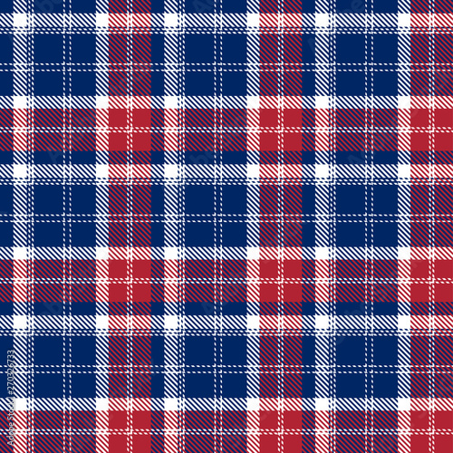 Patriotic Tartan  of White , Blue, Red Vector Seamless Patterns