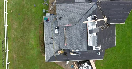 Aerial roofing installation video with drone