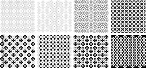 Seamless vintage retro triangle pattern illustration vector Set - Geometric graphic pattern wallpaper background - Black and white tone