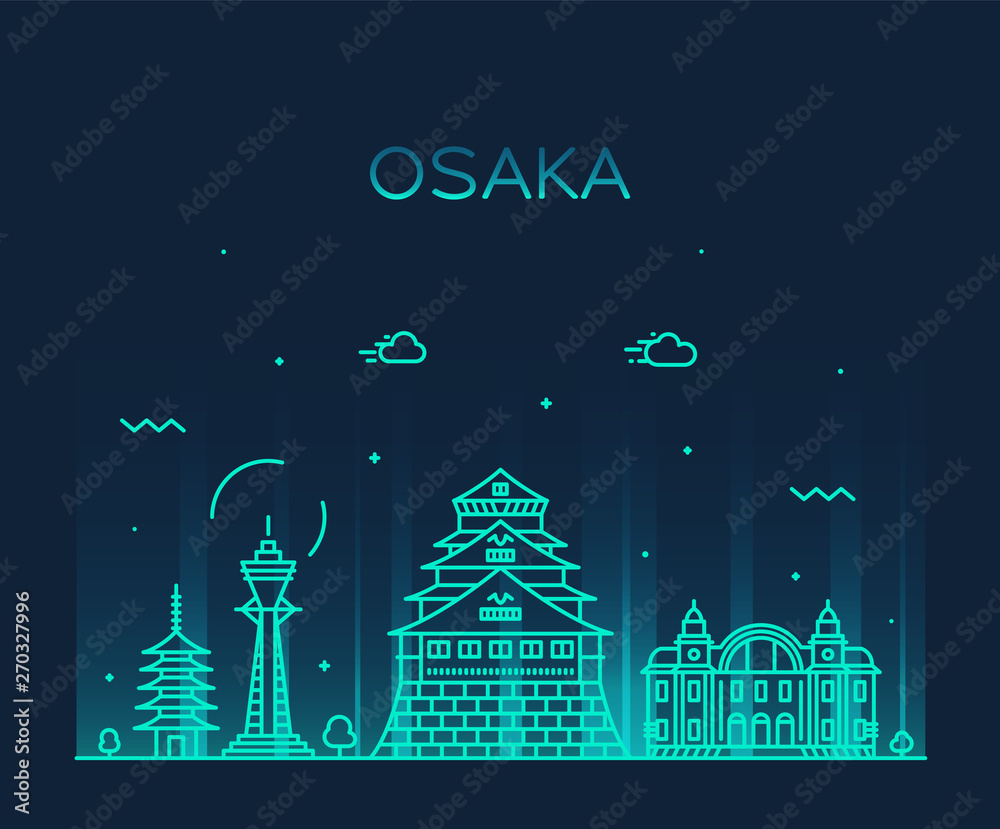 Naklejka premium Osaka skyline Japan trendy city vector linear