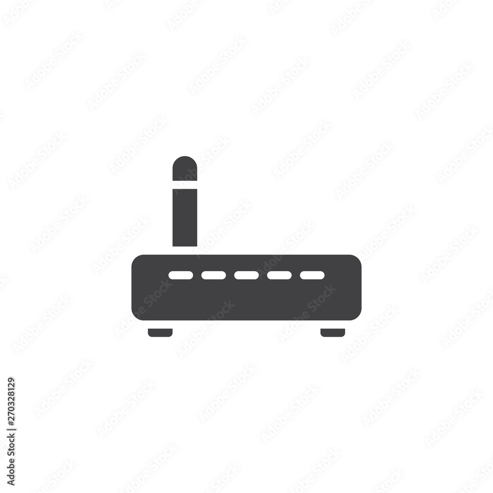 Wifi router with antenna vector icon. filled flat sign for mobile concept and web design. Wireless internet modem glyph icon. Symbol, logo illustration. Vector graphics Wifi router with antenna vector icon. filled flat sign for mobile concept and web design. Wireless internet modem glyph icon. Symbol, logo illustration. Vector graphics