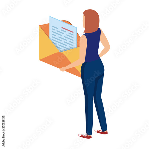 young woman lifting envelope mail send