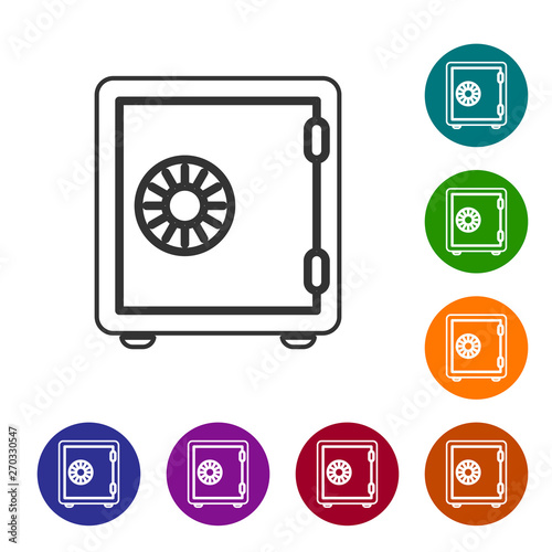Grey Safe line icon isolated on white background. The door safe a bank vault with a combination lock. Reliable Data Protection. Vector Illustration