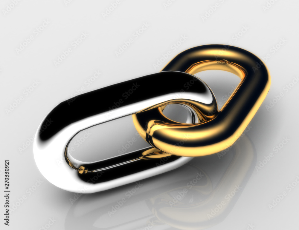 chain concept with golden link .3d illustration chain concept with golden link .3d illustration