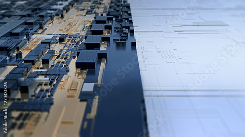 Printed circuit board futuristic server/Abstract image print circuit board, futuristic server code processing