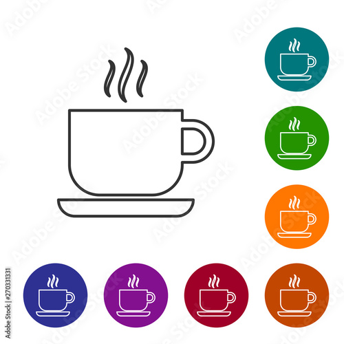 Grey Coffee cup line icon isolated on white background. Tea cup. Hot drink coffee. Vector Illustration