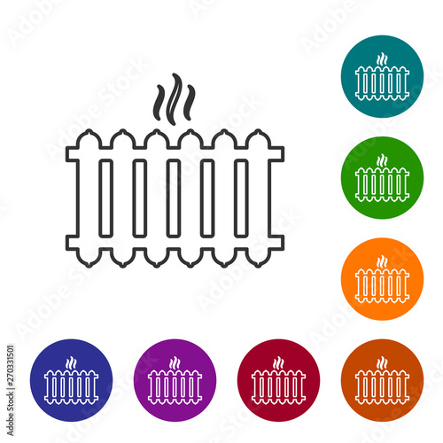 Grey Heating radiator line icon isolated on white background. Vector Illustration