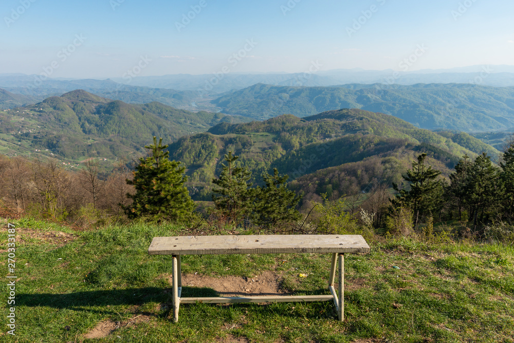 A viewpoint on the mountain Jagodnja in Serbia. A beautiful view of the Drina River and nature in western Serbia.