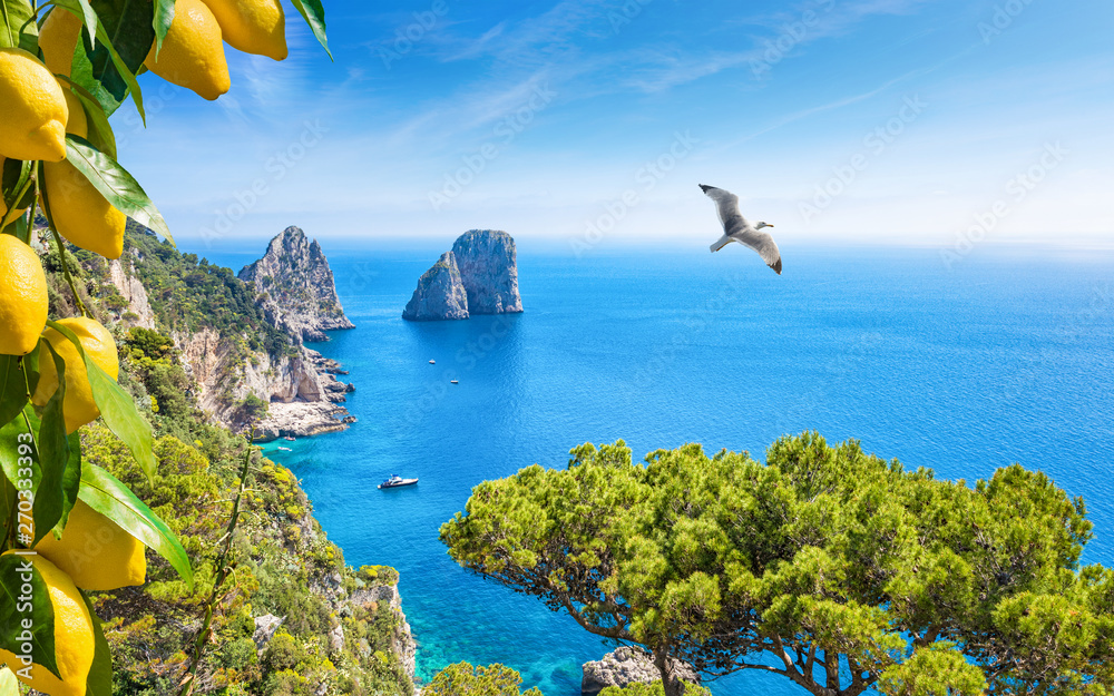 Famous Faraglioni Rocks, Capri Island, Italy.