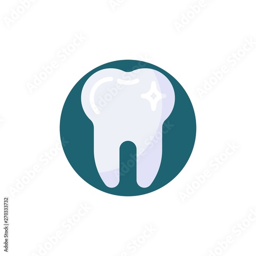 Clean tooth flat icon. Round colorful button, Healthy tooth circular vector sign. Teeth shine flat style design