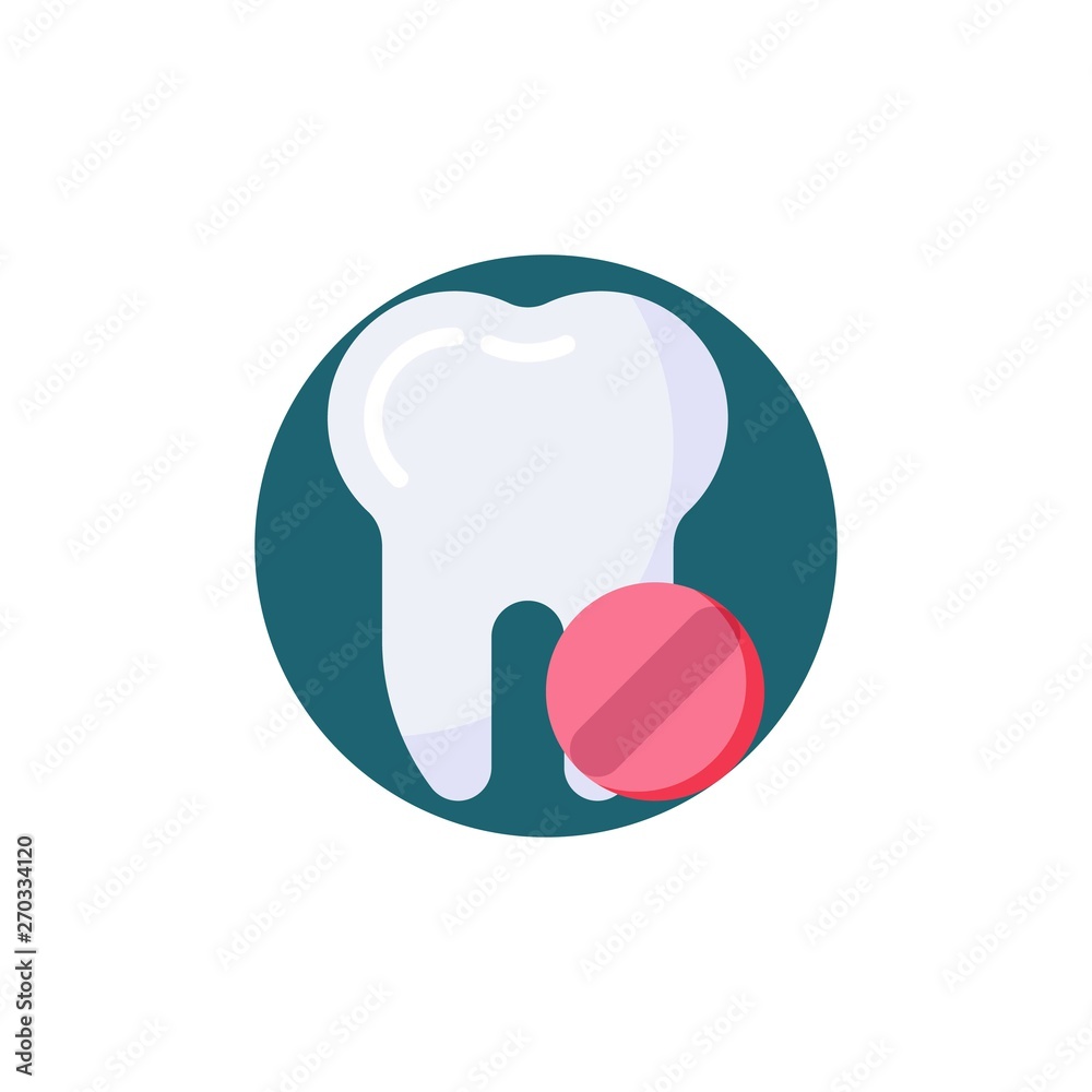Toothache painkiller tablet flat icon. Round colorful button, Tooth and pill circular vector sign. Flat style design Toothache painkiller tablet flat icon. Round colorful button, Tooth and pill circular vector sign. Flat style design