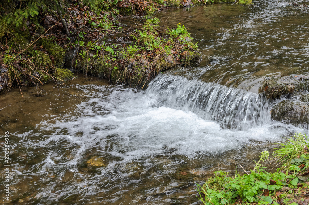 Fototapeta premium Cascades of pure mountain river among the stones