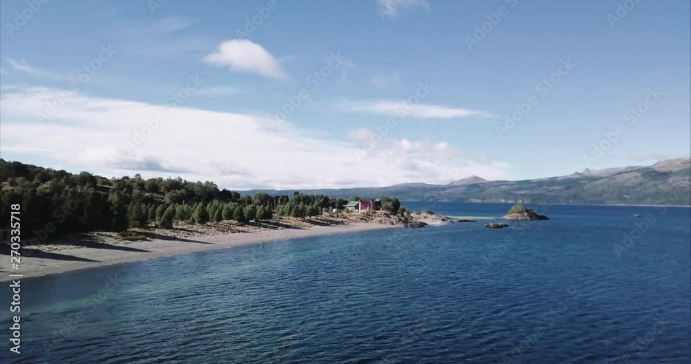 Aerial view of the shore between the pine forest and the blue amazing Alumine Lake, Patagonia , Argentina. 4k Aerial view of the shore between the pine forest and the blue amazing Alumine Lake, Patagonia , Argentina. 4k