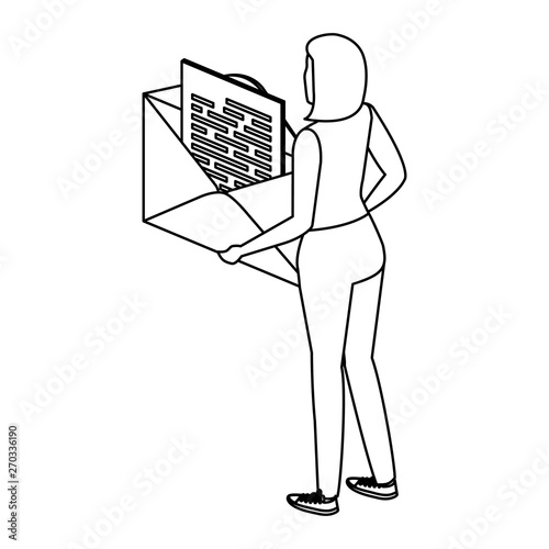 young woman lifting envelope mail send