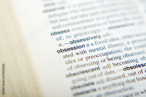 фотографія The description of the noun Obsession in English dictionary