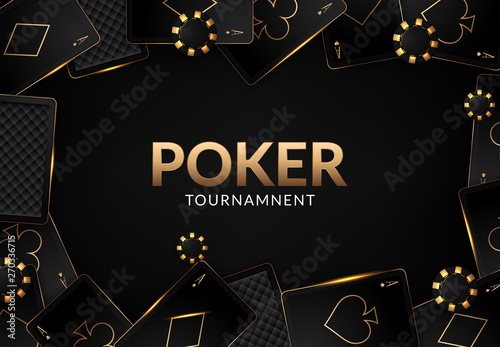 Playing cards and poker chips casino concept on dark background photo