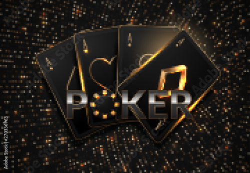 Playing cards and poker chips casino concept on dark background