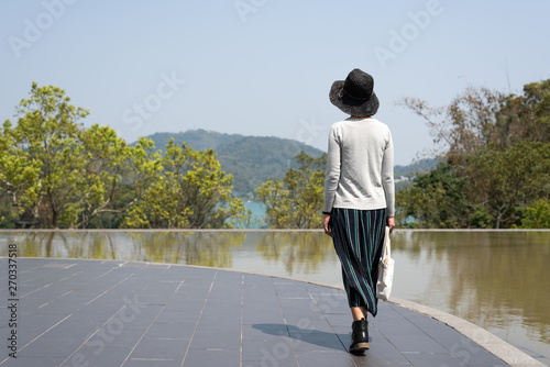 traveling woman walk at Xiangshan Visitor Center