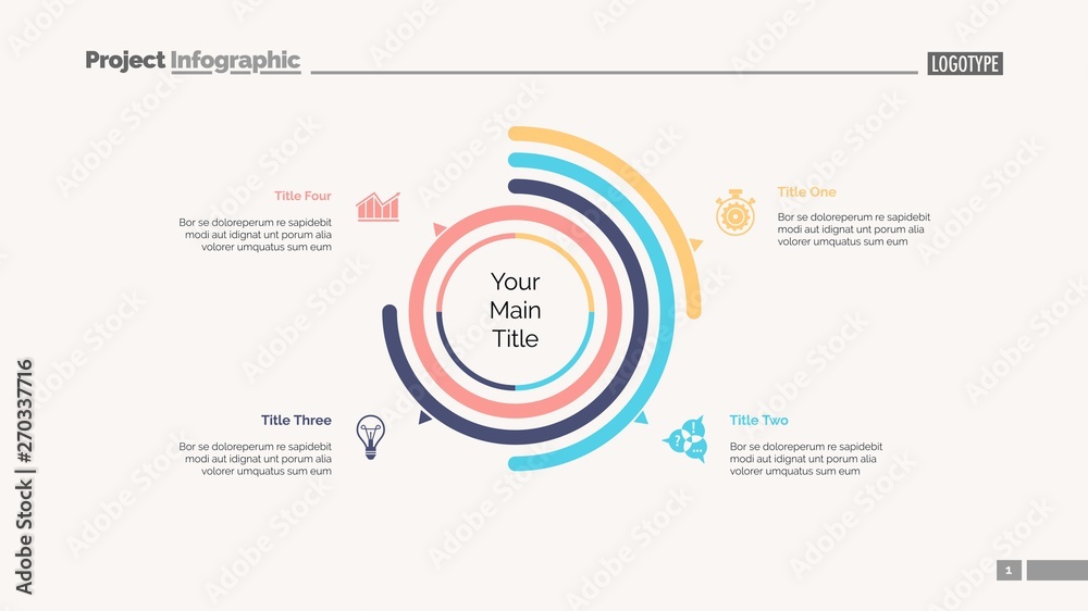 Four options doughnut chart slide template. Business data. Arc, diagram ...