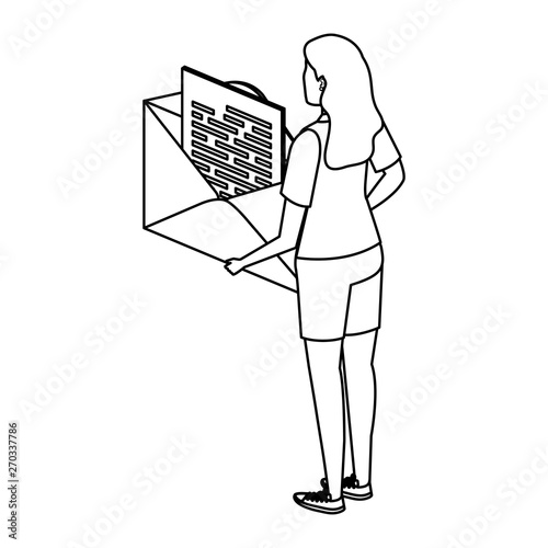 young woman lifting envelope mail send