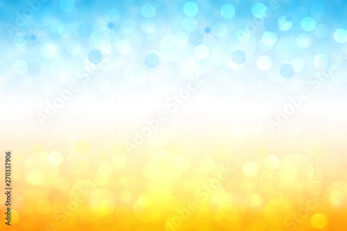 Abstract bright gradient motion spring or summer landscape texture background with natural gold yellow bokeh lights and blue bright sunny sky. Beautiful backdrop with white frame for design.