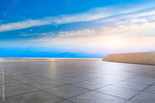 Empty square floor and beautiful huangshan mountains nature landscape at sunrise © ABCDstock