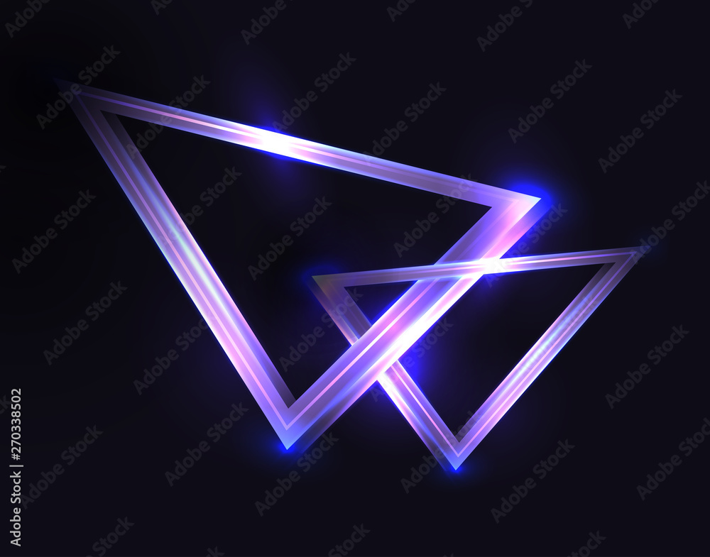 Naklejka premium Abstract background with neon triangles and sparkles on a dark background. Vector backdrop for posters, banners and your design.