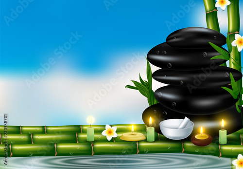 Health and beauty template with Natural spa cosmetics products, vector illustration