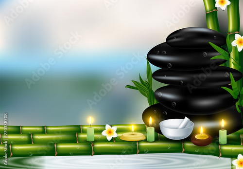 Health and beauty template with Natural spa cosmetics products, vector illustration