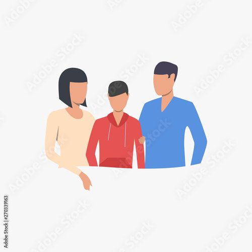 Parents with son. Relationship, support, portrait concept. Vector illustration can be used for topics like leisure, family, parenting