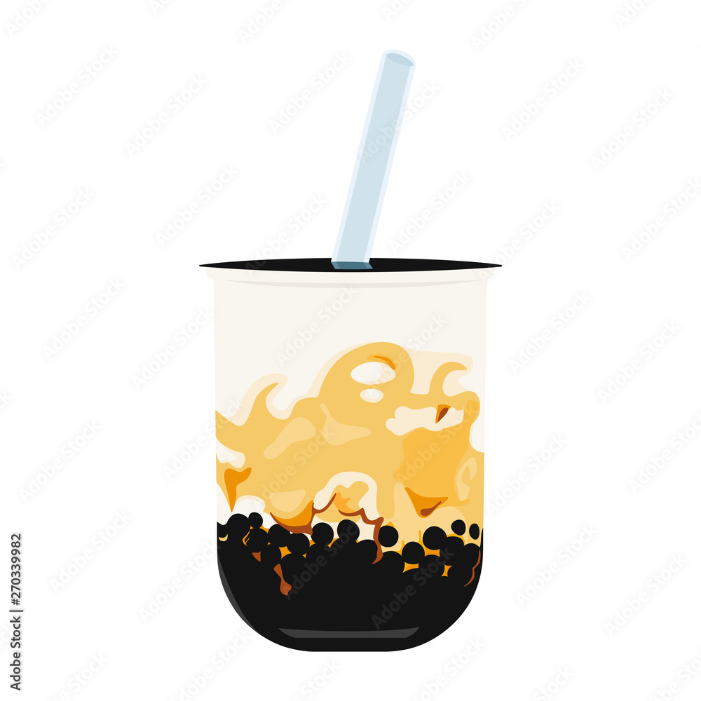 タピオカ黒糖ミルクのイラスト キャッサバという芋を原料としたタピオカを使用した飲み物 Stock Vector Adobe Stock