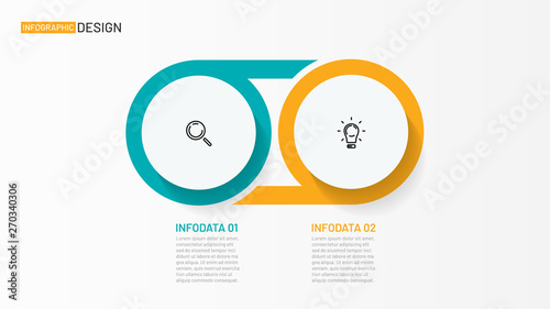 Circle infographic design template. Business concept with 2 options, steps, circles and marketing icons. Can be used for workflow layout, diagram, annual report, poster.