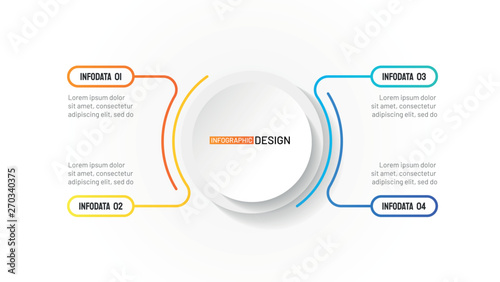 Thin line flat infographic label design for diagram. Business concept with 4 steps, options, processes. Vector template. 