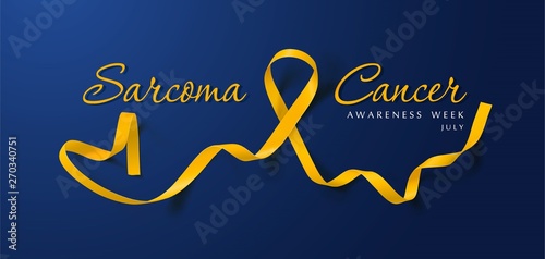 Sarcoma and Bone Cancer Awareness Calligraphy Poster Design. Realistic Yellow Ribbon. July is Cancer Awareness Month. Vector