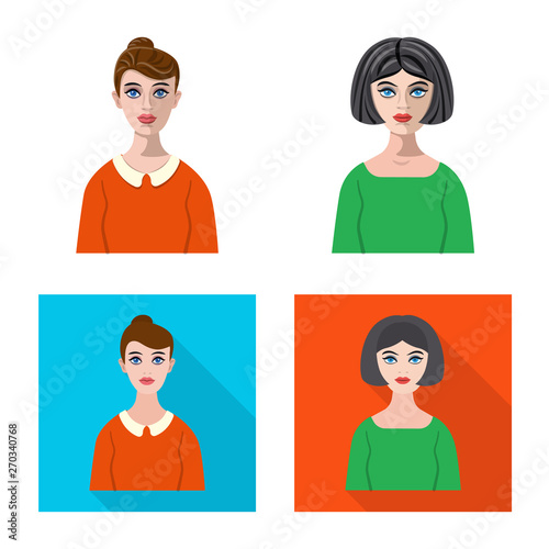 Vector illustration of hairstyle and profession  icon. Set of hairstyle and character  stock symbol for web.