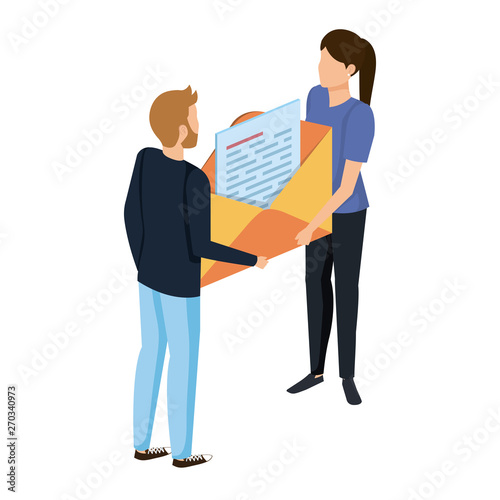 young couple lifting envelope mail send