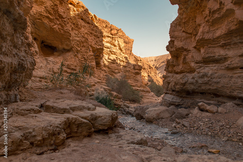 Hiking through canyon in the desert
