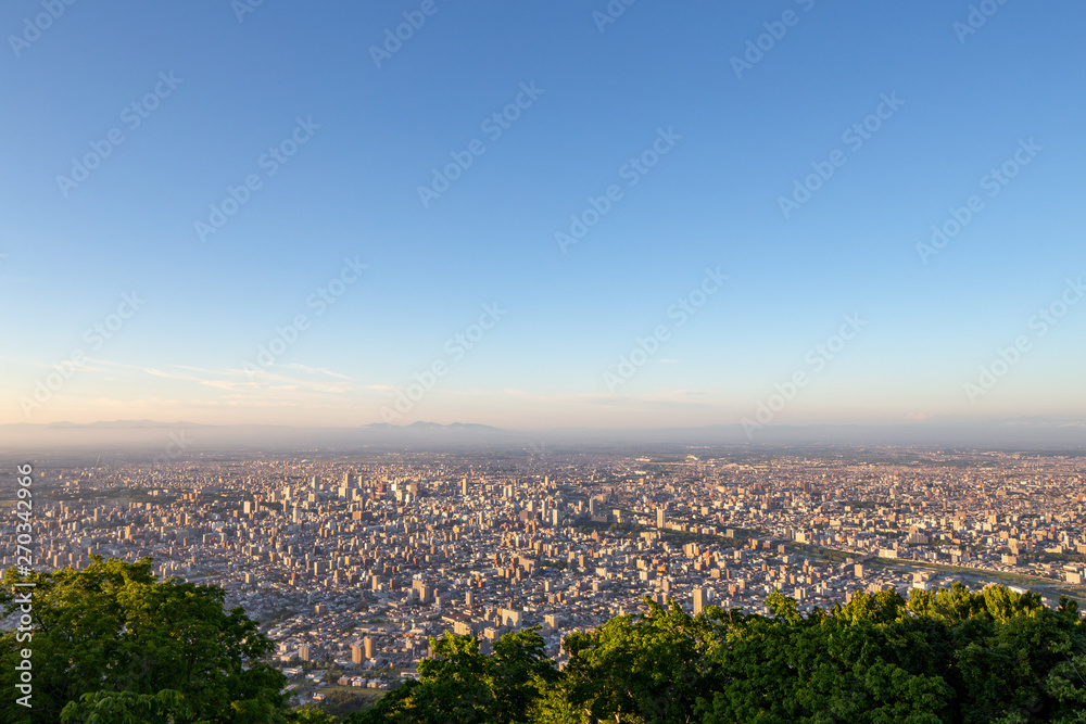 Cityscape of Sapporo from Mt Moiwa Hokkaido Japan
