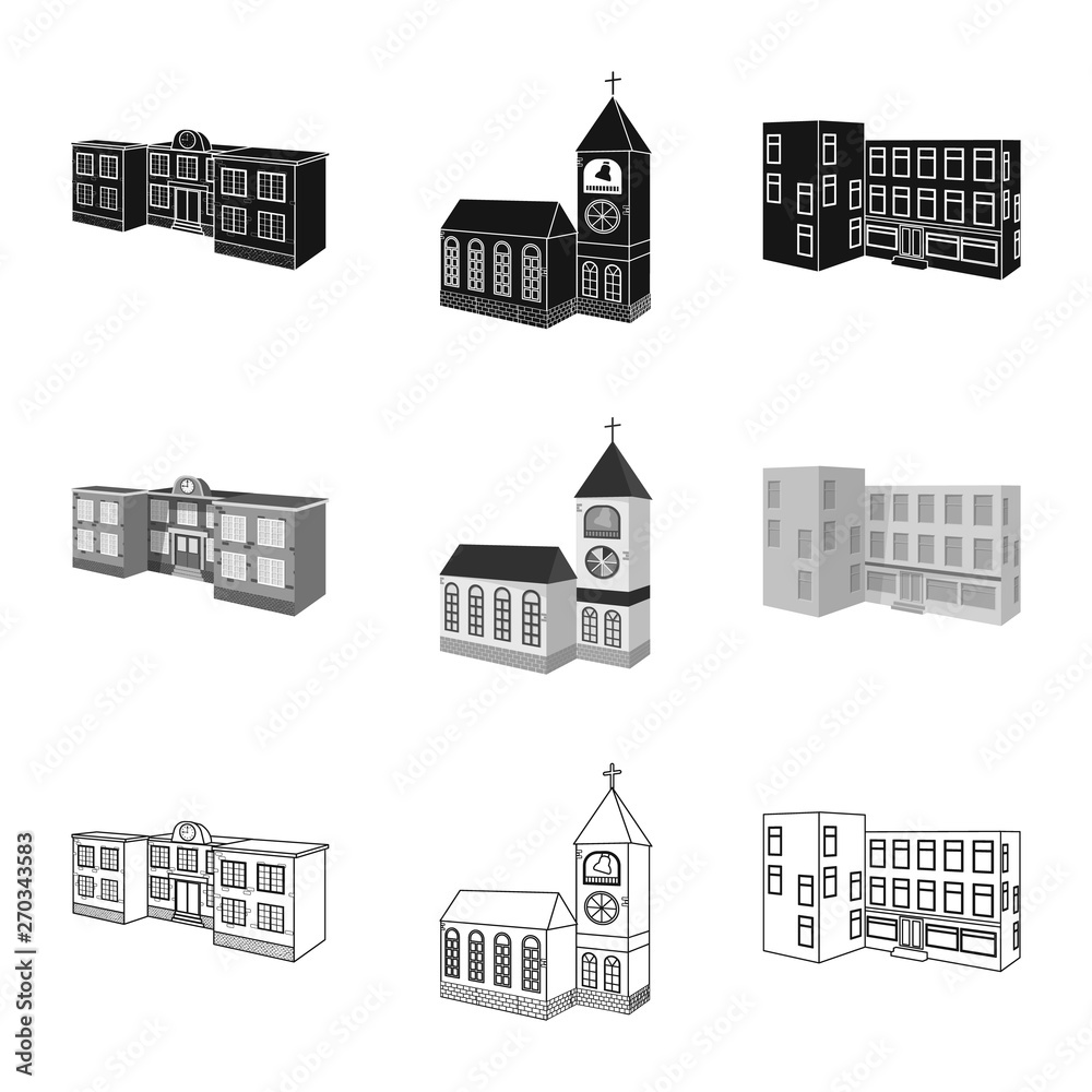 Vector illustration of facade and housing symbol. Set of facade and infrastructure vector icon for stock.