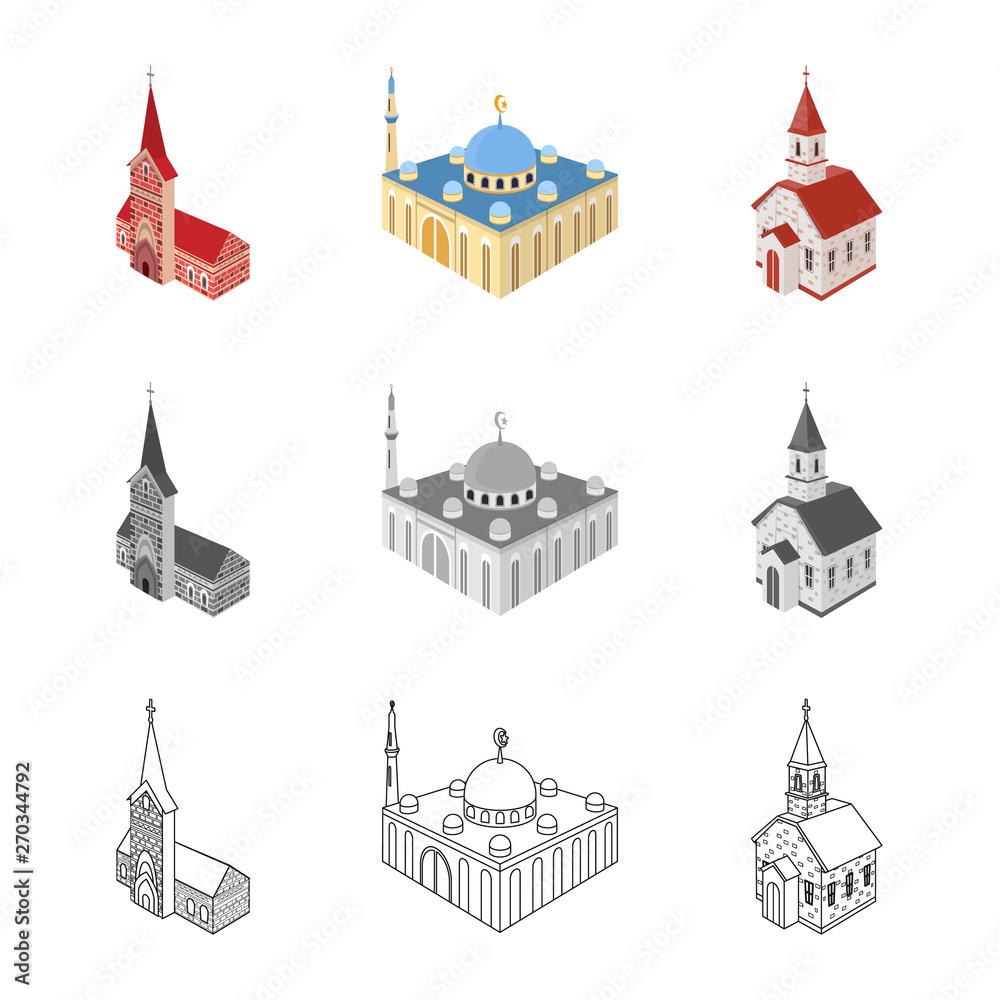 Vector illustration of temple and historic logo. Set of temple and faith stock vector illustration.