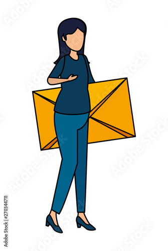 young woman lifting envelope mail