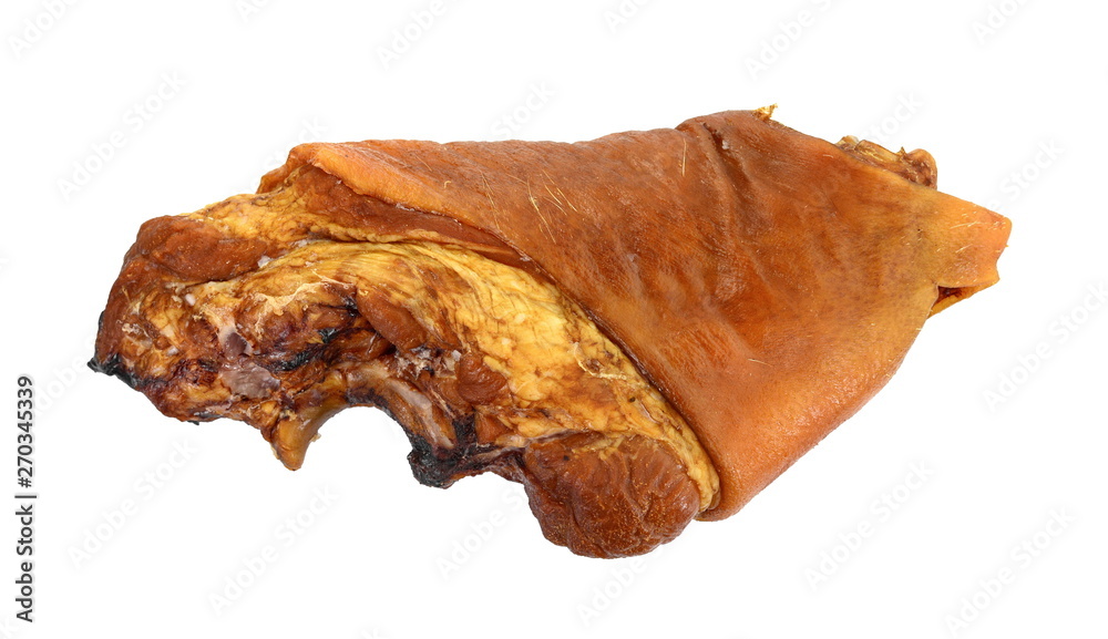 Smoked pork knee isolated on white background. Smoked pork knee for bean soup. Smoked pork knee isolated on white background. Smoked pork knee for bean soup.