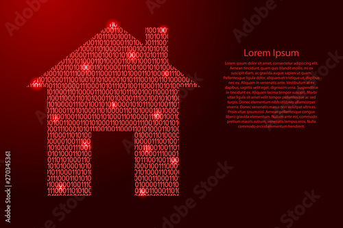 Home smart image icon abstract schematic from red ones and zeros binary digital code for banner, poster. Vector illustration.